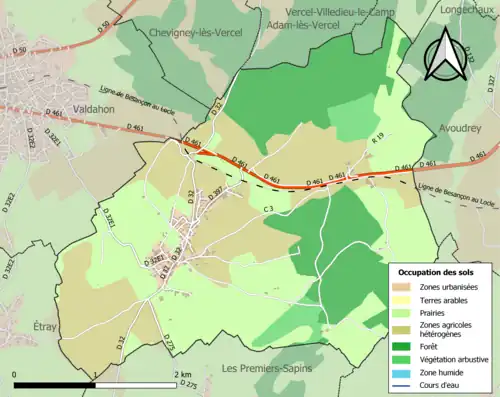 Carte en couleurs présentant l'occupation des sols.