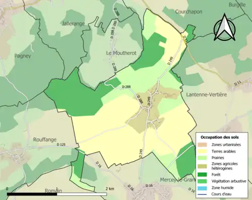 Carte en couleurs présentant l'occupation des sols.