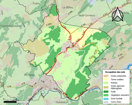 Carte en couleurs présentant l'occupation des sols.