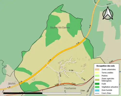 Carte en couleurs présentant l'occupation des sols.