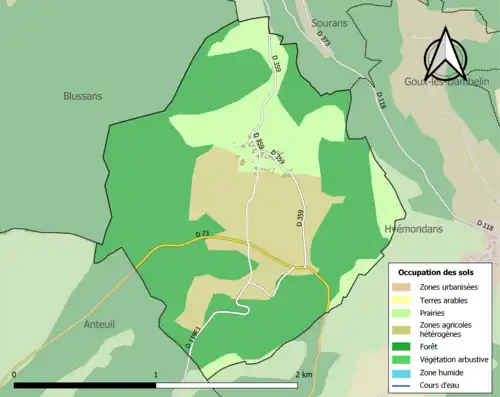Carte en couleurs présentant l'occupation des sols.