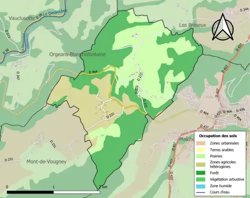 Carte en couleurs présentant l'occupation des sols.