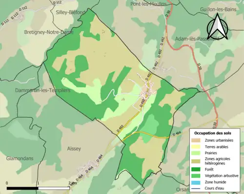 Carte en couleurs présentant l'occupation des sols.