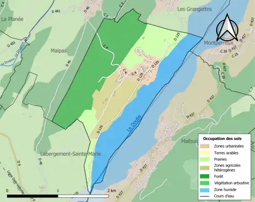 Carte en couleurs présentant l'occupation des sols.