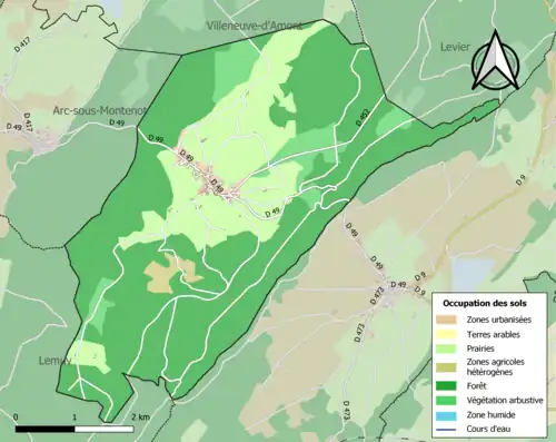 Carte en couleurs présentant l'occupation des sols.