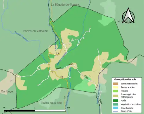 Carte en couleurs présentant l'occupation des sols.