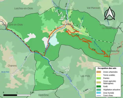 Carte en couleurs présentant l'occupation des sols.