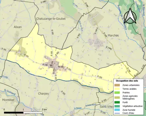 Carte en couleurs présentant l'occupation des sols.