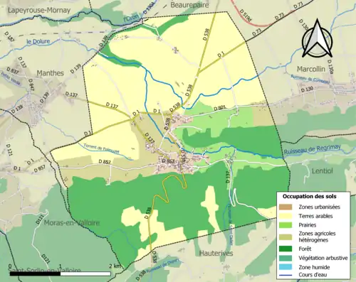 Carte en couleurs présentant l'occupation des sols.