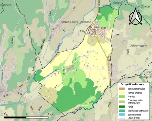 Carte en couleurs présentant l'occupation des sols.