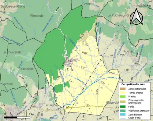 Carte en couleurs présentant l'occupation des sols.