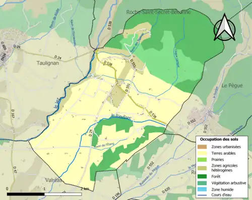 Carte en couleurs présentant l'occupation des sols.