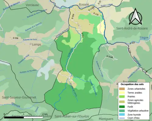 Carte en couleurs présentant l'occupation des sols.