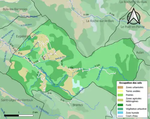 Carte en couleurs présentant l'occupation des sols.