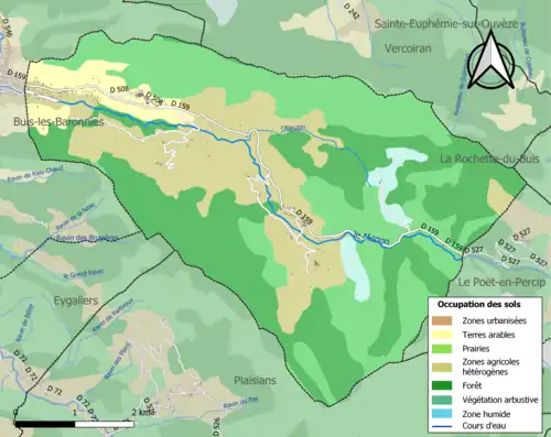 Carte en couleurs présentant l'occupation des sols.