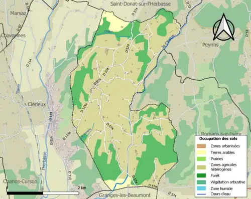 Carte en couleurs présentant l'occupation des sols.