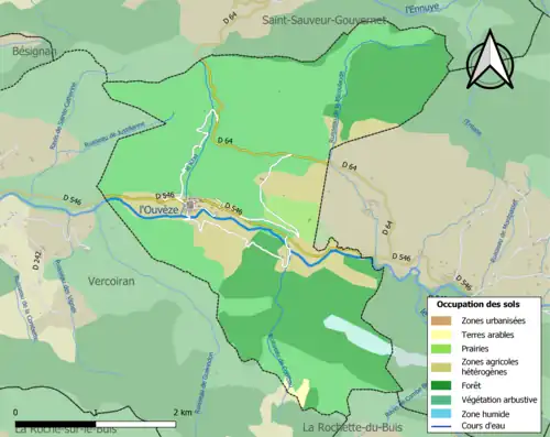 Carte en couleurs présentant l'occupation des sols.