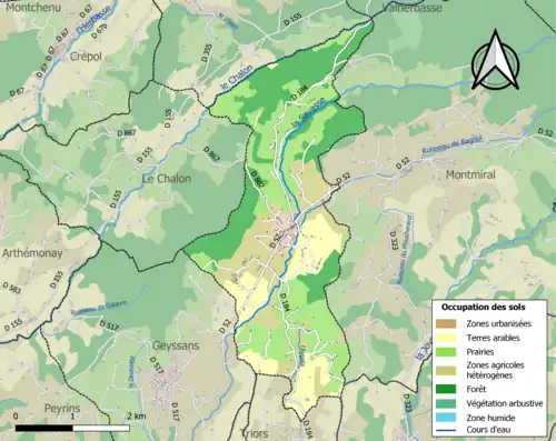 Carte en couleurs présentant l'occupation des sols.