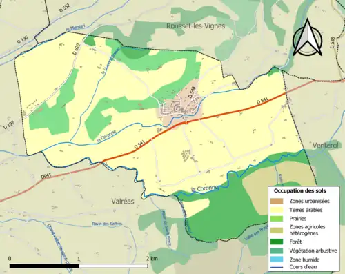 Carte en couleurs présentant l'occupation des sols.