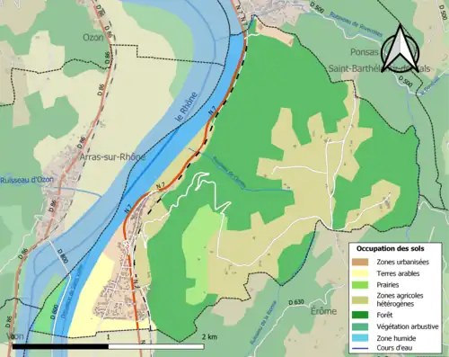 Carte en couleurs présentant l'occupation des sols.