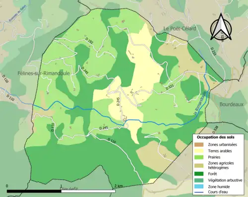Carte en couleurs présentant l'occupation des sols.