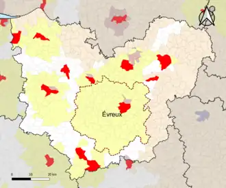 Localisation de l'aire d'attraction d'Évreux dans le département de l'Eure.