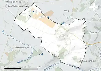 Carte en couleur présentant le réseau hydrographique de la commune