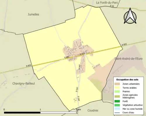 Carte en couleurs présentant l'occupation des sols.