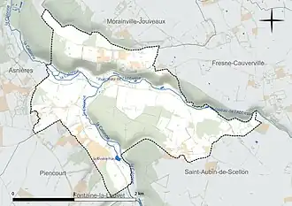 Carte en couleur présentant le réseau hydrographique de la commune