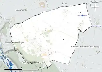Carte en couleur présentant le réseau hydrographique de la commune