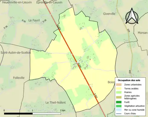 Carte en couleurs présentant l'occupation des sols.