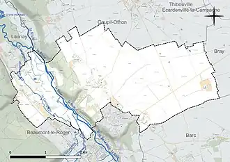 Carte en couleur présentant le réseau hydrographique de la commune