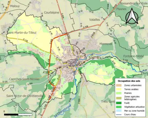 Carte en couleurs présentant l'occupation des sols.