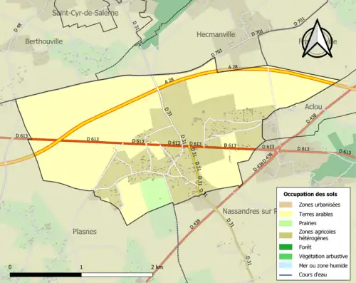Carte en couleurs présentant l'occupation des sols.