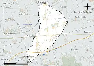 Carte en couleur présentant le réseau hydrographique de la commune
