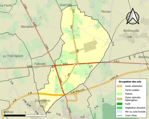 Carte en couleurs présentant l'occupation des sols.