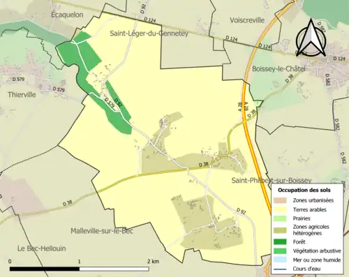 Carte en couleurs présentant l'occupation des sols.