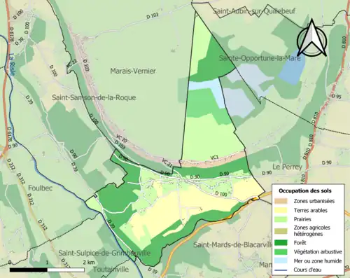 Carte en couleurs présentant l'occupation des sols.