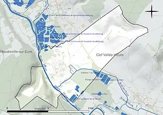 Carte en couleur présentant le réseau hydrographique de la commune