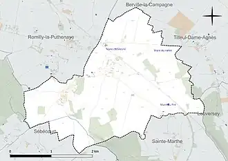 Carte en couleur présentant le réseau hydrographique de la commune