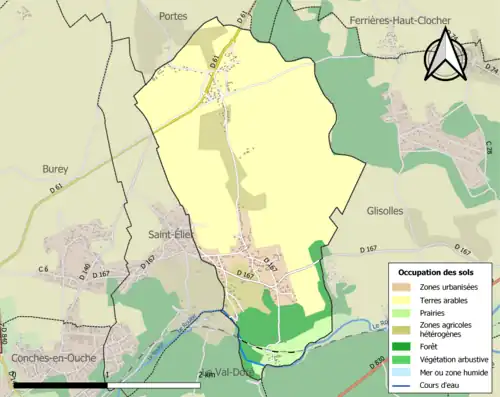 Carte en couleurs présentant l'occupation des sols.
