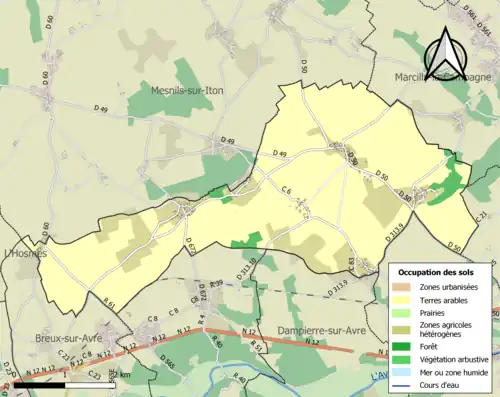 Carte en couleurs présentant l'occupation des sols.