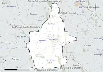 Carte en couleur présentant le réseau hydrographique de la commune