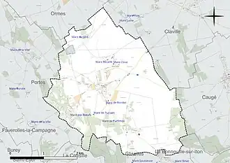Carte en couleur présentant le réseau hydrographique de la commune