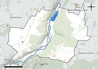 Carte en couleur présentant le réseau hydrographique de la commune