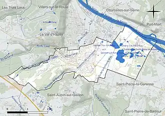 Carte en couleur présentant le réseau hydrographique de la commune