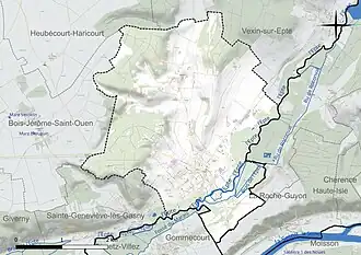 Carte en couleur présentant le réseau hydrographique de la commune