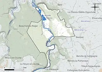 Carte en couleur présentant le réseau hydrographique de la commune