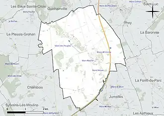 Carte en couleur présentant le réseau hydrographique de la commune