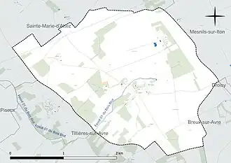 Carte en couleur présentant le réseau hydrographique de la commune